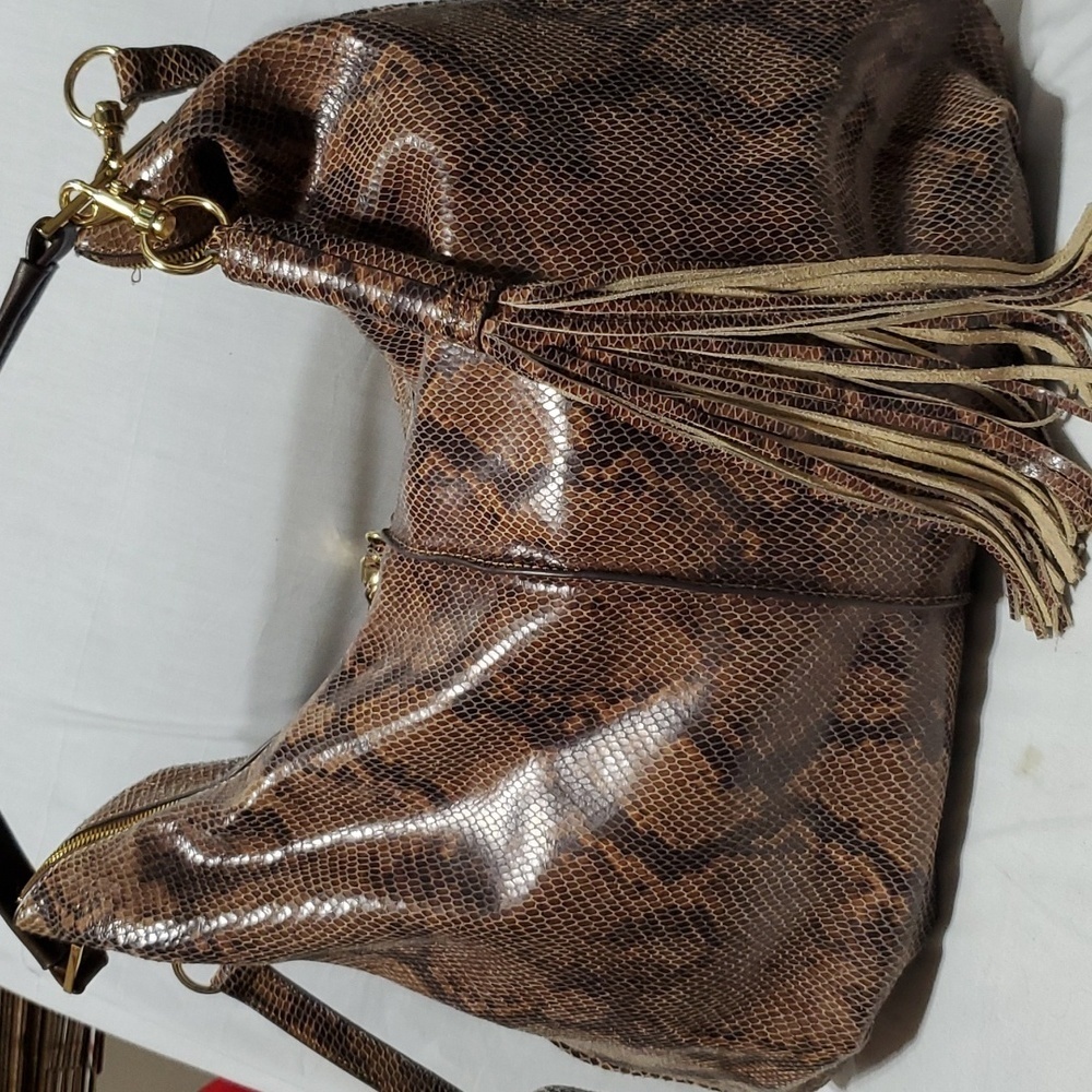 Gili python print leather large slouch shoulder b… - image 8